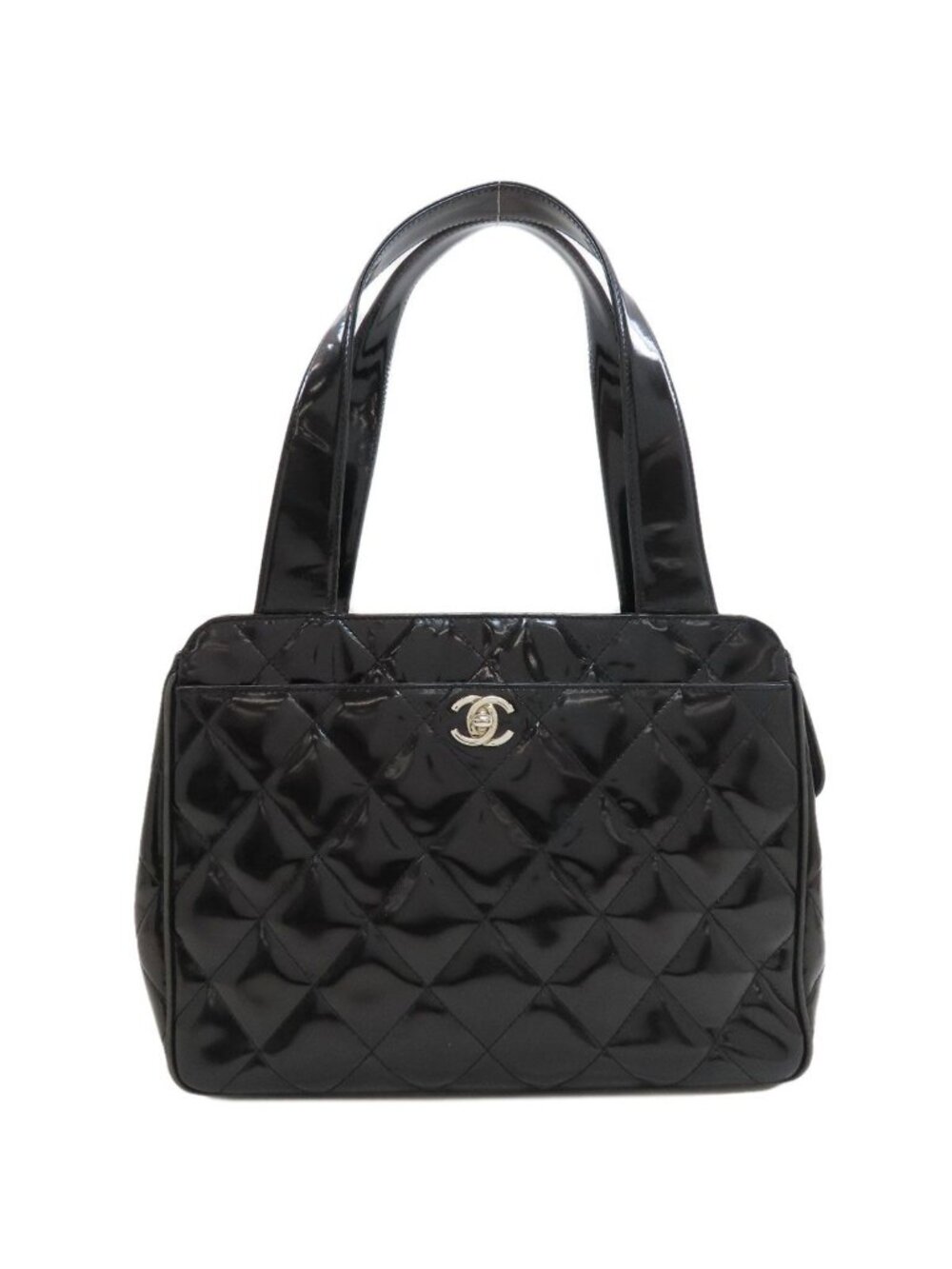 Chanel Quilted Silver Tote Bag Patent